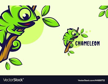 chameleon on the tree branch cartoon premium