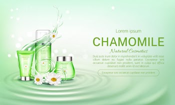 Chamomile eco cosmetics bottles  banner Free Vector