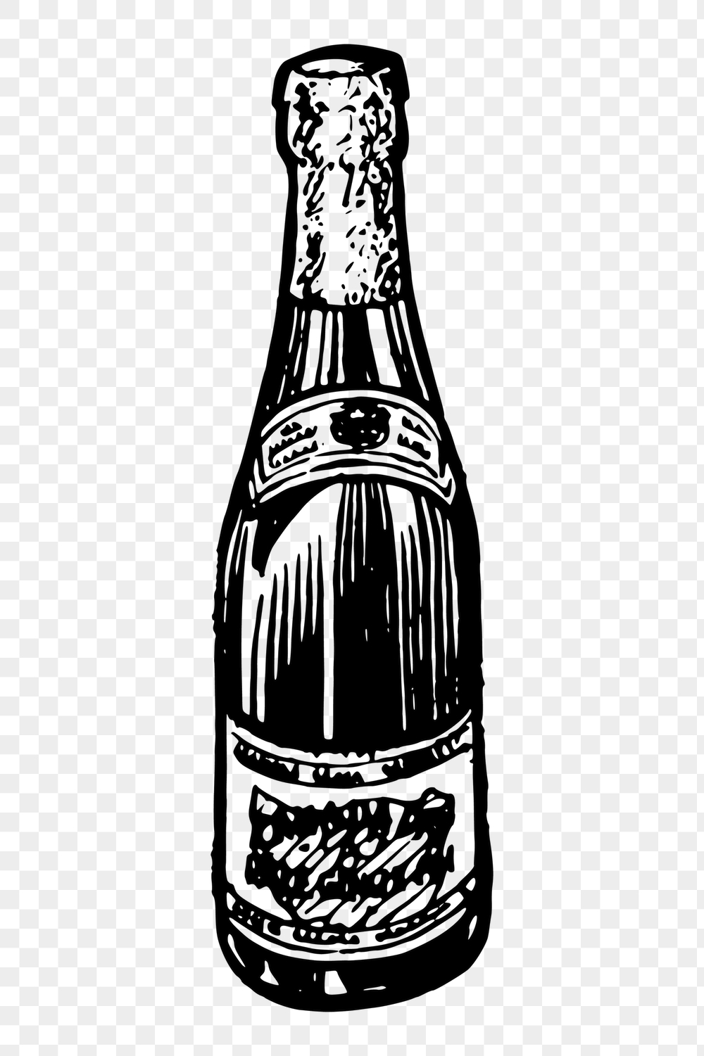 Champagne bottle png sticker, vintage | Free PNG - rawpixel