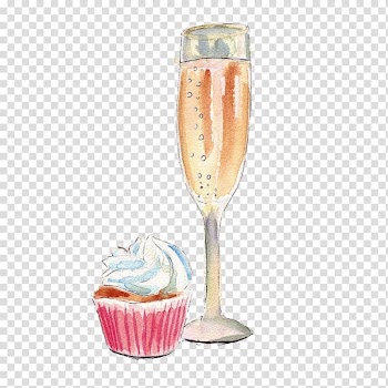 Champagne Cupcake Watercolor painting Prosecco, champagne transparent background PNG clipart
