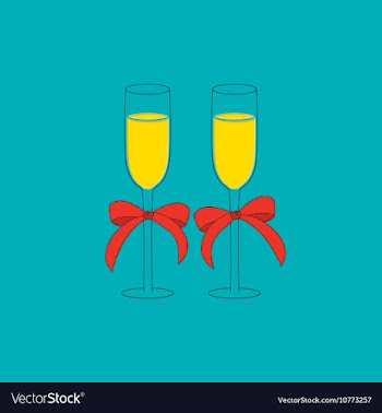 Champagne glass with red bow Christmas pictures vector image