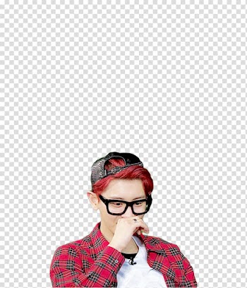 Chanyeol, man wearing red and black jacket and black framed eyeglasses transparent background PNG clipart
