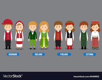 character in different national costumes