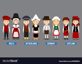 character in different national costumes