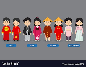 character in different national costumes