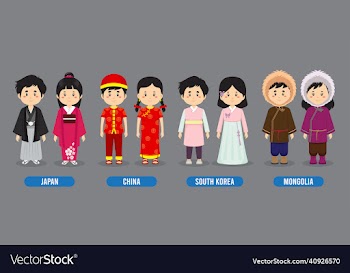 character in different national costumes