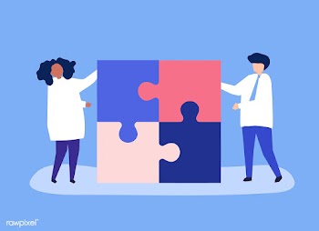 Character of a couple solving puzzle pieces i.. | Free stock vector - 456090