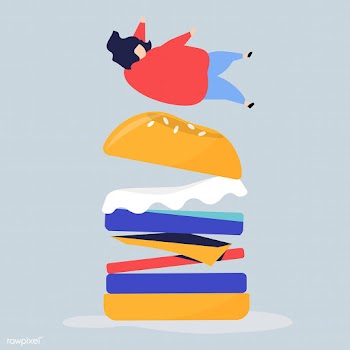 Character of a person falling on a giant hamb.. | Free stock vector - 456292