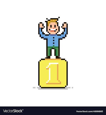 character standing on a golden pedestal
