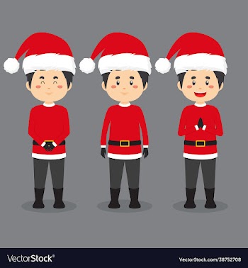 character wearing santa costume with various