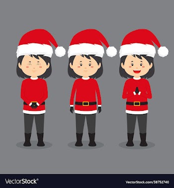character wearing santa costume with various