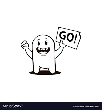 character with a poster with the word go in hand