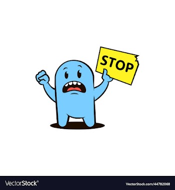 character with a protest poster with the word stop