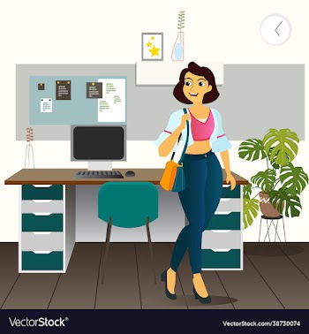character working woman with office background