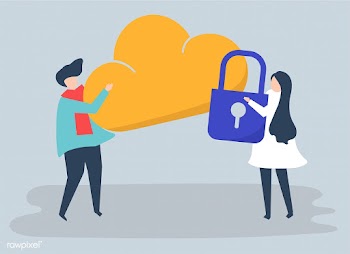 Characters of a couple and a cloud security i.. | Free stock vector - 455693