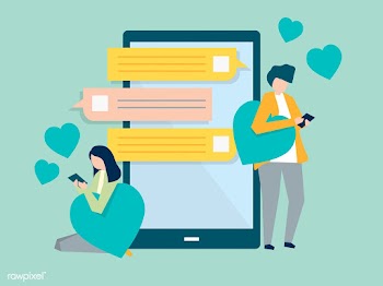 Characters of a couple messaging on a mobile .. | Free stock vector - 454428