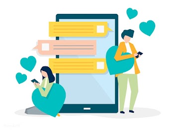 Characters of a couple messaging on a mobile .. | Free stock vector - 454446
