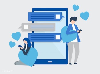 Characters of a couple messaging on a mobile .. | Free stock vector - 454489