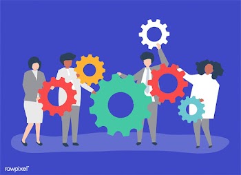 Characters of business people holding cogwhee.. | Free stock vector - 456071