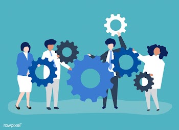Characters of business people holding cogwhee.. | Free stock vector - 456107