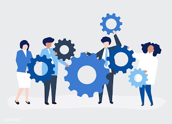 Characters of business people holding cogwhee.. | Free stock vector - 456132