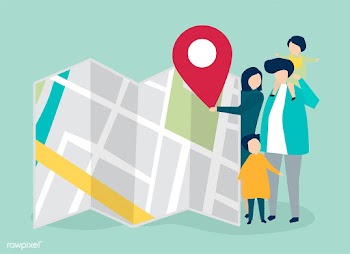 Characters of family with a map and GPS marke.. | Free stock vector - 455737