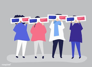 Characters of people holding 3d glasses illus.. | Free stock vector - 454740