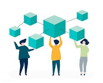 Characters of people holding a blockchain net.. | Free stock vector - 455370