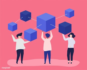 Characters of people holding a blockchain net.. | Free stock vector - 455397