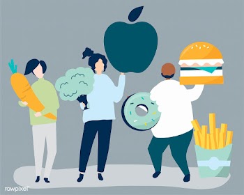 Characters of people holding food icons illus.. | Free stock vector - 454842