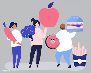 Characters of people holding food icons illus.. | Free stock vector - 454863