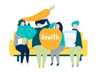 Characters of people holding health icons ill.. | Free stock vector - 454504