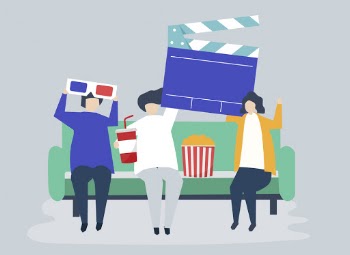 Characters of people holding movie icons illustration