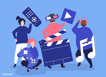 Characters of people holding multimedia icons.. | Free stock vector - 455463