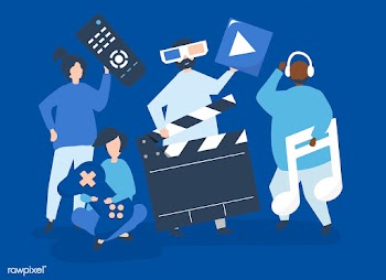 Characters of people holding multimedia icons.. | Free stock vector - 455500