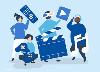 Characters of people holding multimedia icons.. | Free stock vector - 455509