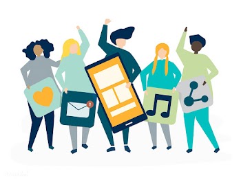 Characters of people holding social networkin.. | Free stock vector - 455744