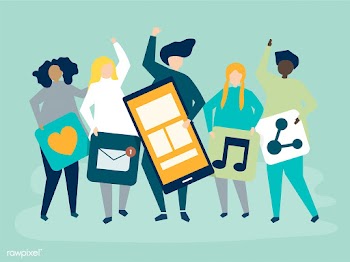 Characters of people holding social networkin.. | Free stock vector - 455745