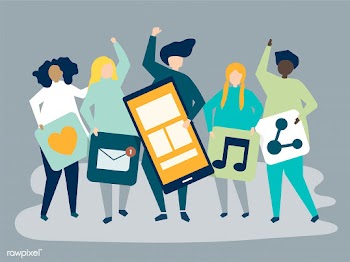 Characters of people holding social networkin.. | Free stock vector - 455773