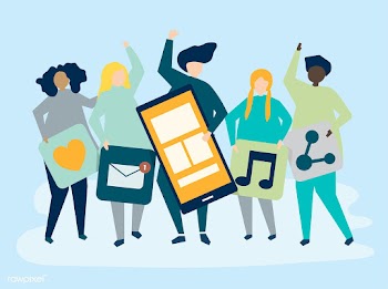 Characters of people holding social networkin.. | Free stock vector - 455782