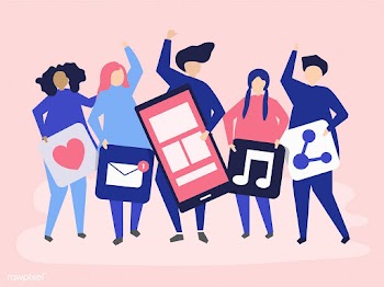 Characters of people holding social networkin.. | Free stock vector - 455783