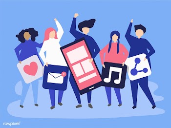 Characters of people holding social networkin.. | Free stock vector - 455791