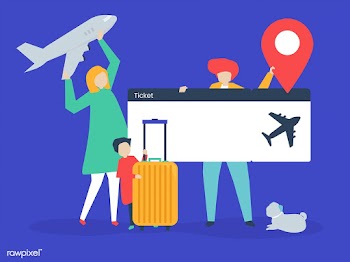 Characters of people holding travel icons ill.. | Free stock vector - 454374
