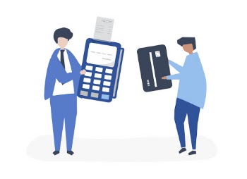 Characters of people making a credit card transaction illustration