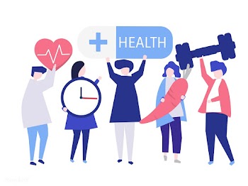 Charactes of people holding health icons illu.. | Free stock vector - 454482