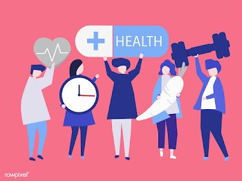 Charactes of people holding health icons illu.. | Free stock vector - 454517