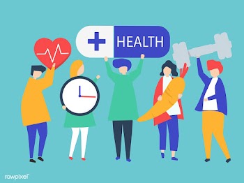 Charactes of people holding health icons illu.. | Free stock vector - 454537