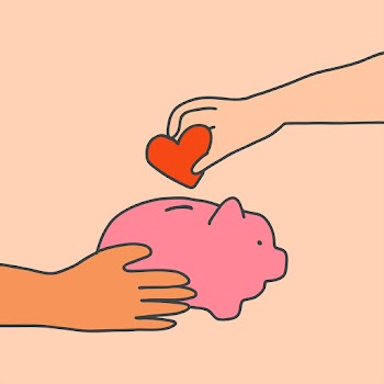Charity hand doodle psd heart in piggy bank | Free stock illustration | High Resolution graphic