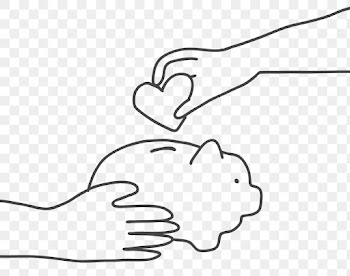 Charity PNG hand doodle heart in piggy bank | Free stock illustration | High Resolution graphic