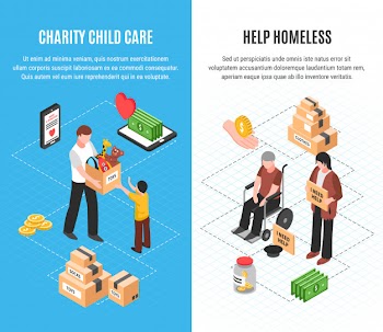 Charity two vertical banners with child care and help homeless Free Vector